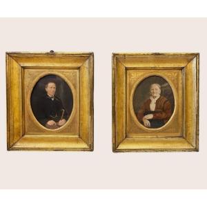 Pair Of 19th Century Portraits, Golden Frames