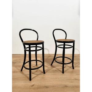 Pair Of Sautto And Liberale Stools With Vienna Straw, 1940s