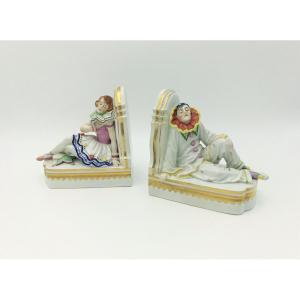 Muller & Co. Ceramic Bookends 'pierrot And Pierrette', 1920s/30s