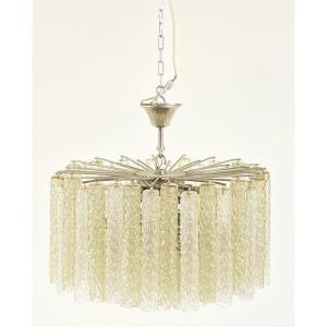 Venini Chandelier Series 'bricole' White And Amber, 1960s