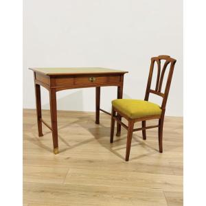 Liberty Desk And Chair In Cherry Wood, Italy, Early 1900s