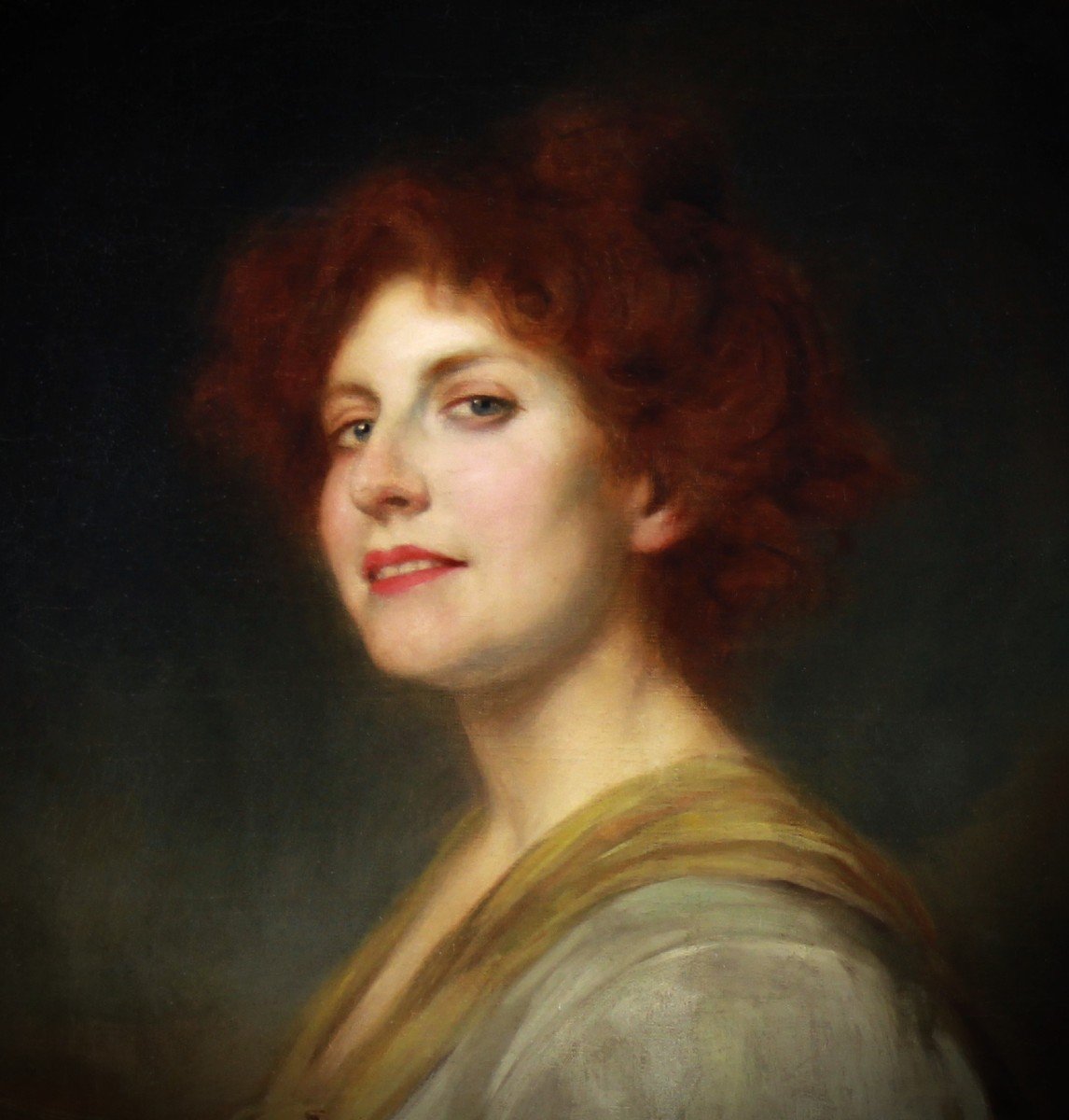 Portrait Of A Young Redheaded Beauty Oil On Canvas By Rene Avigdor 19th Century-photo-3