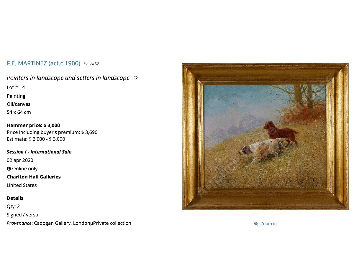 Peinture Huile Sur Toile , Chiens De Chasse Dans Un Paysage-photo-1