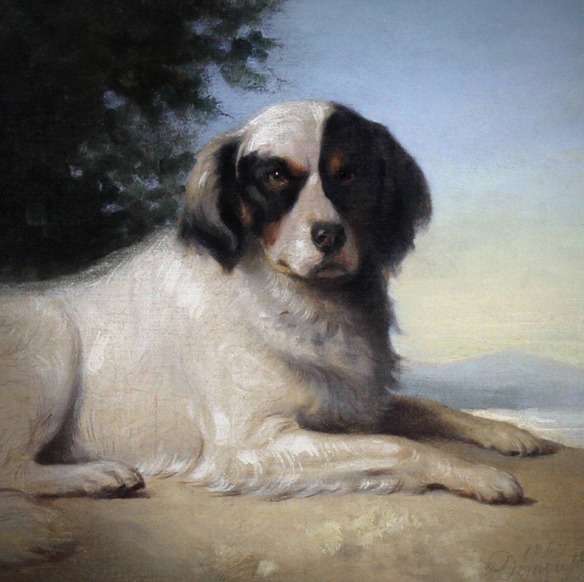 Dog In A Landscape Oil On Canvas 19th Century By Augustin Luc Demoussy Dated 1847-photo-3