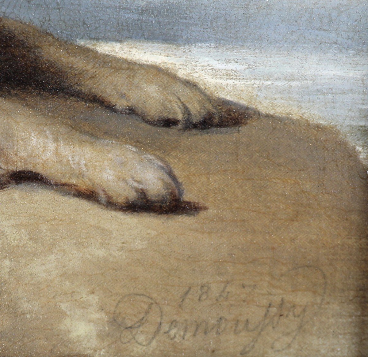 Dog In A Landscape Oil On Canvas 19th Century By Augustin Luc Demoussy Dated 1847-photo-4