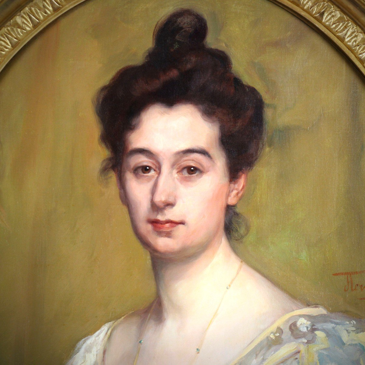 Portrait Of Mrs. Henroz-simonis Oil On Canvas Signed Herman Richir And Dated 1898-photo-2