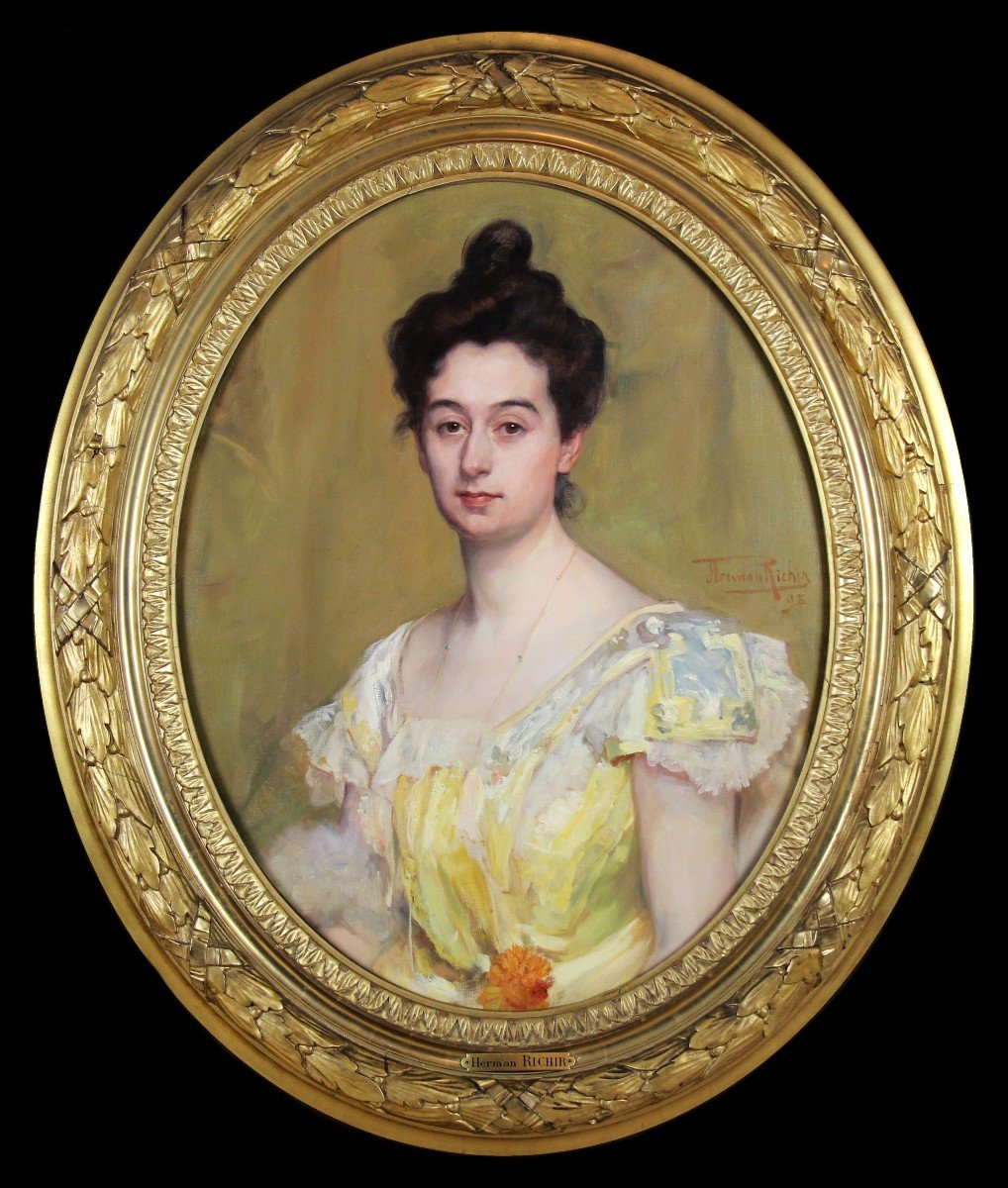 Portrait Of Mrs. Henroz-simonis Oil On Canvas Signed Herman Richir And Dated 1898-photo-2