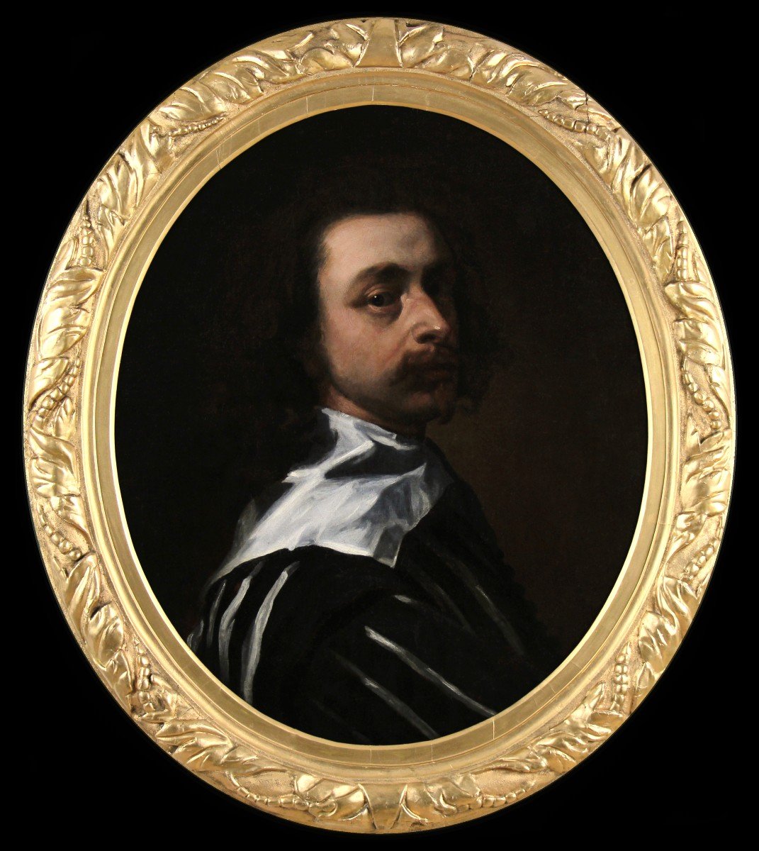 Huile Sur Toile Autoportrait De l'Artiste Suiveur De Anthony Van Dyck Vers 1770 -photo-2