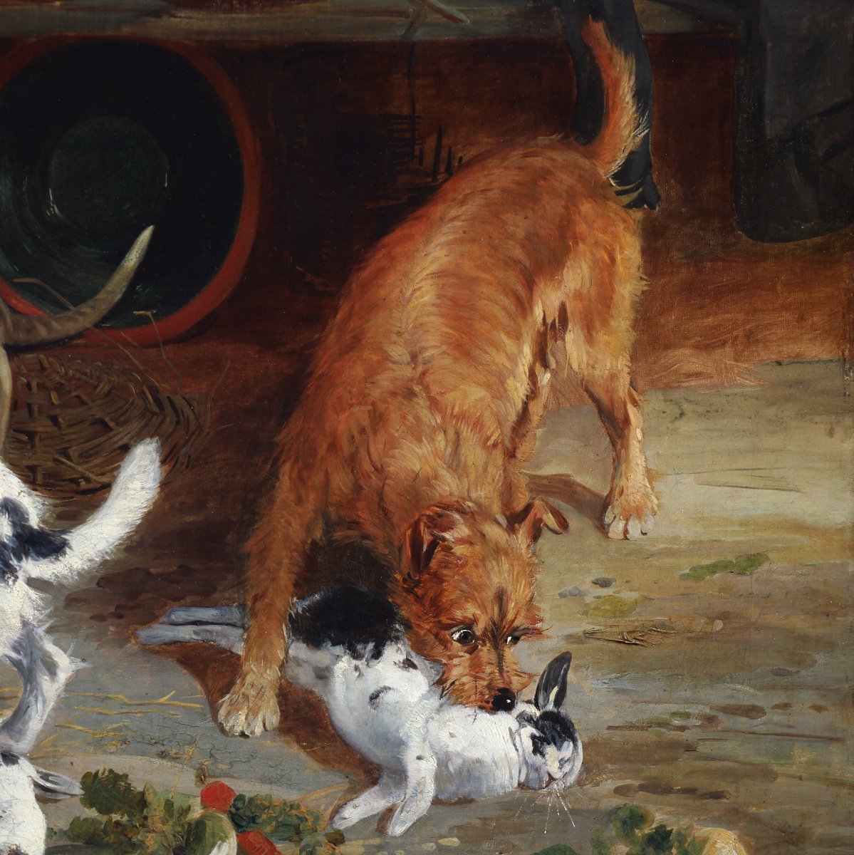 Paintings Oil On Canvas, Scene With Terrier Dogs And Rabbits By Richard Ansdell-photo-4