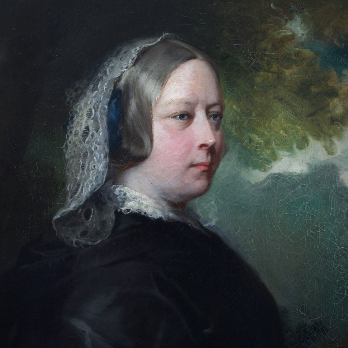 Portrait Oil On Canvas Portrait Of A Lady 19th English School-photo-2