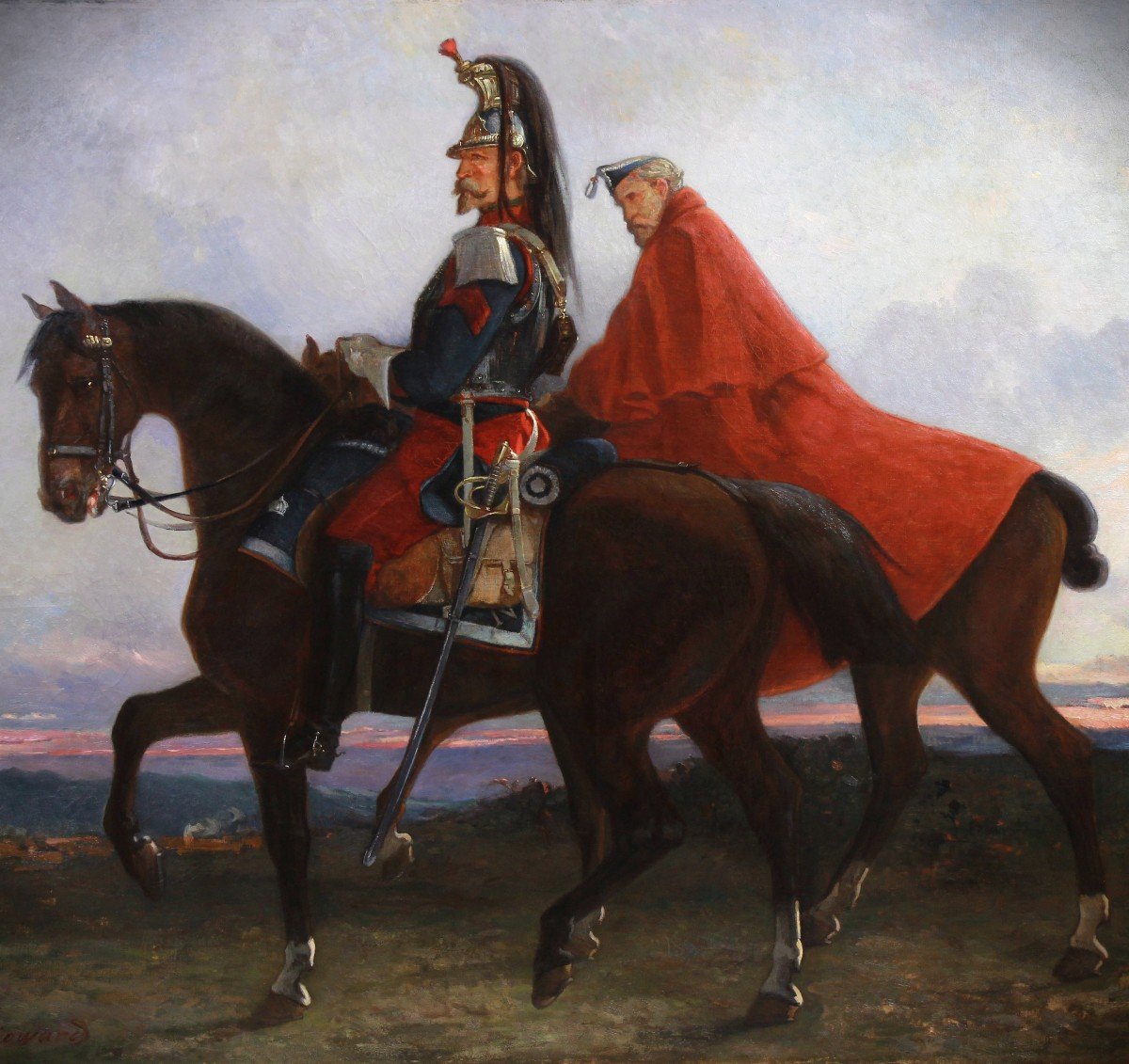 Oil On Canvas Cavaliers Imperial Napoleon I 19th Century-photo-1
