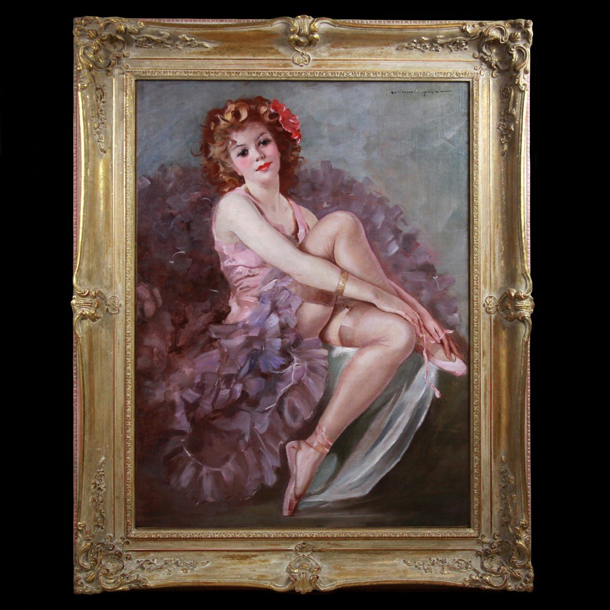 Oil On Canvas, Portrait Of A Ballerina By Maria Szantho Frame-photo-1