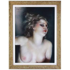 Pastel Bust Of A Naked Young Woman Signed Fried Pal