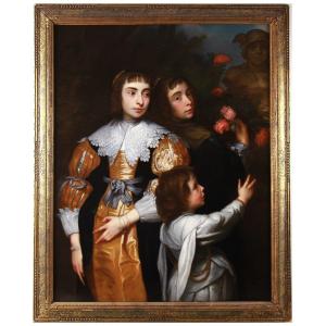 Huile Sur Toile Portrait De Famille d&#039;Apr&egrave;s Anthony Van Dyck 