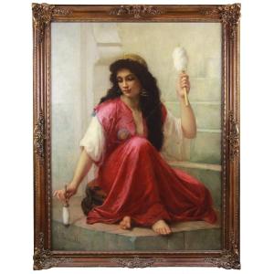 Oil On Canvas "young Oriental With Spindle" By Charles Landelle