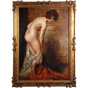 Large Oil On Canvas Draped Nude By Emile Baes