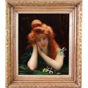 Oil On Canvas Portrait Of Madame Ferrier By Gabriel Ferrier French School 19th