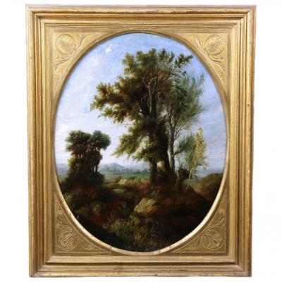 Painting Old Oil On Canvas, Scene De Forest French School 18eme