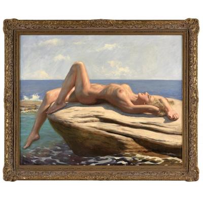 Oil On Canvas Reclining Nude By Marcel René Herrfeldt