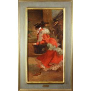 Large Oil Painting On Canvas Belle époque Art Nouveau With Frame