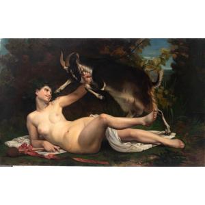 Large Oil On Canvas 'a Bacchante' After William Bouguereau (1825-1905)
