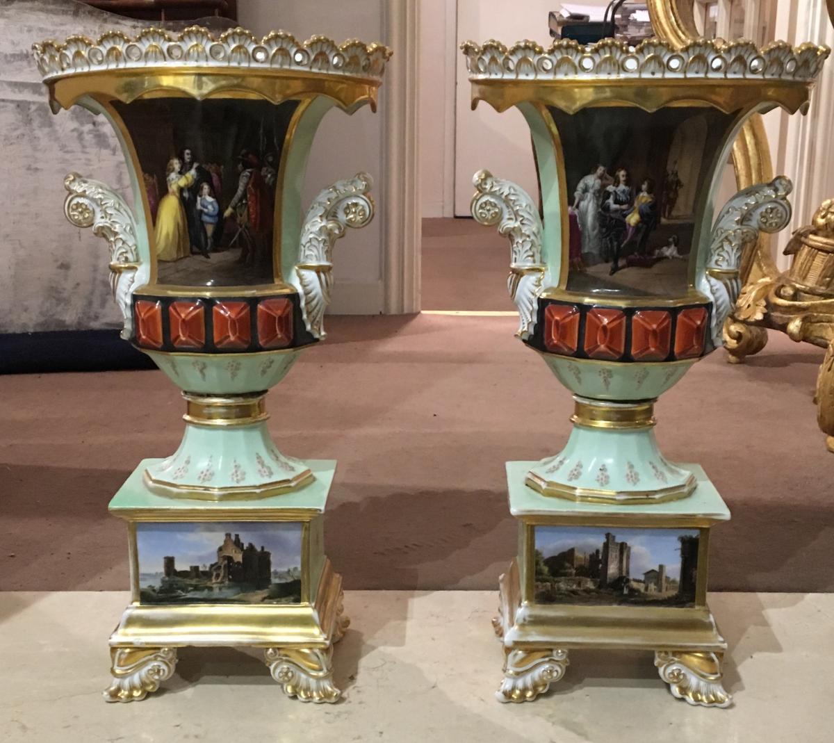 A Pair Of Old Porcelain Vases Paris