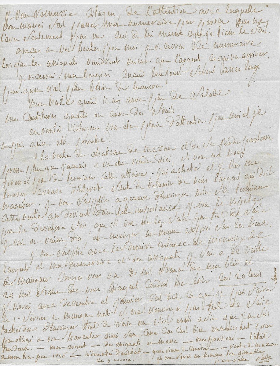 Marquis De Sade – Lettre Autographe Signée 1795