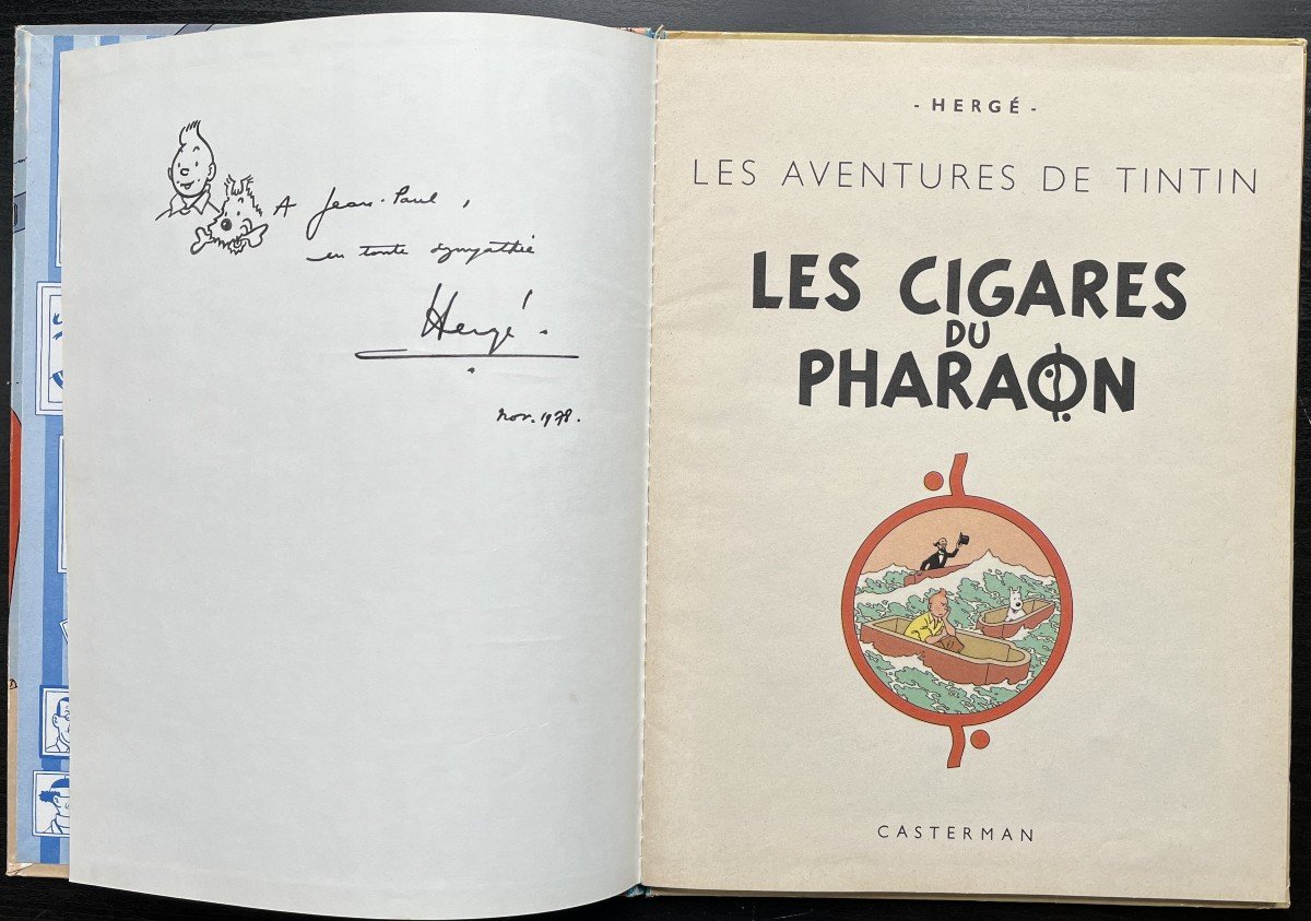 Herge – Album Avec Dessin Original Tintin Et Milou Dédicacé-photo-4