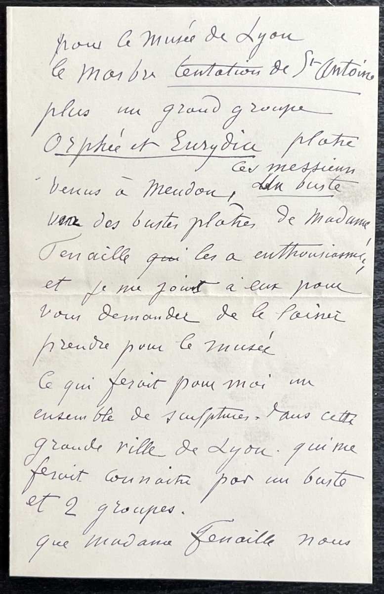 Auguste Rodin - Autographed Letter Signed To His Patron - Museum Of Fine Arts Lyon-photo-2