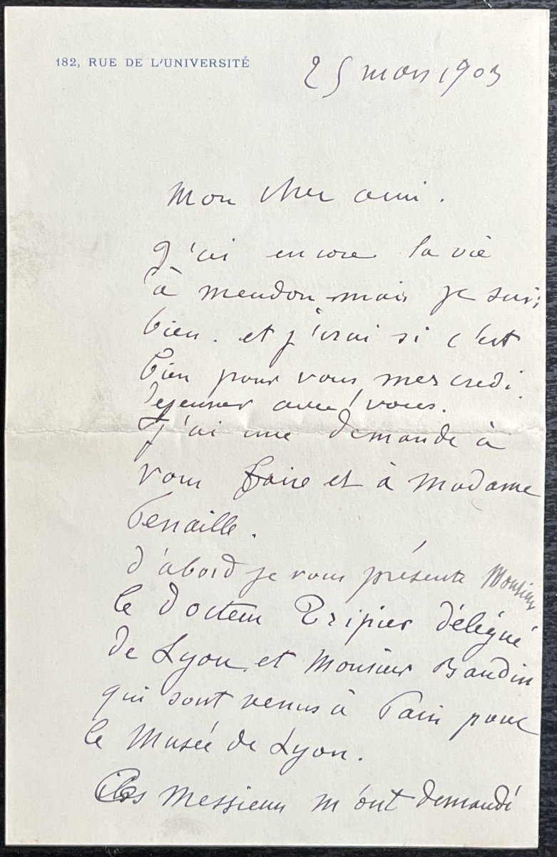 Auguste Rodin - Autographed Letter Signed To His Patron - Museum Of Fine Arts Lyon