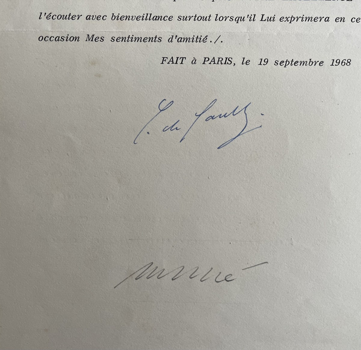 Charles De Gaulle – Letter Signed And Co-signed By Michel Debré