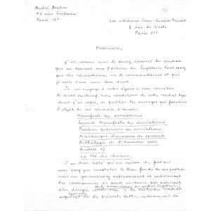 André Breton – Lettre Autographe Signée