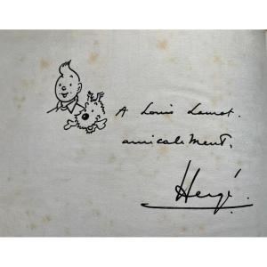 Herge – Tintin And Snowy Album Signed With Original Drawing