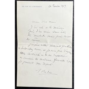 Auguste Rodin - Lettre Autographe Signée à Son Mécène