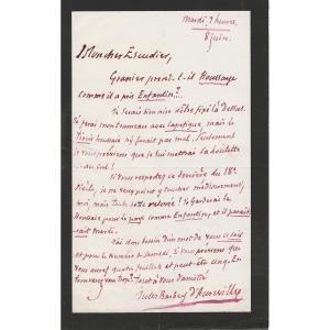 Jules Barbey d'Aurevilly – Lettre Autographe Signée