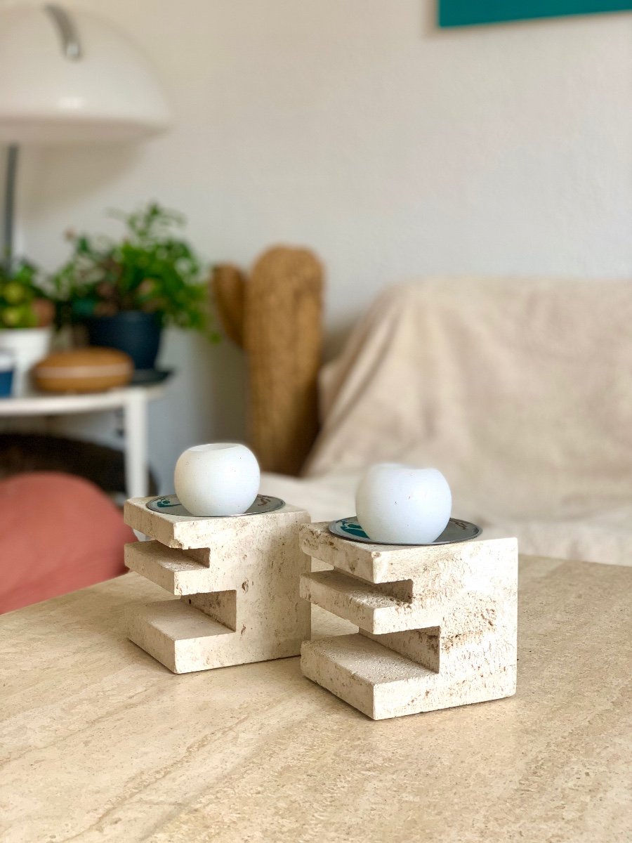 Pair Of Travertine Candlesticks By Fratelli Mannelli, 1970-photo-2