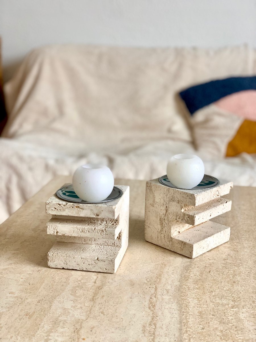 Pair Of Travertine Candlesticks By Fratelli Mannelli, 1970-photo-3