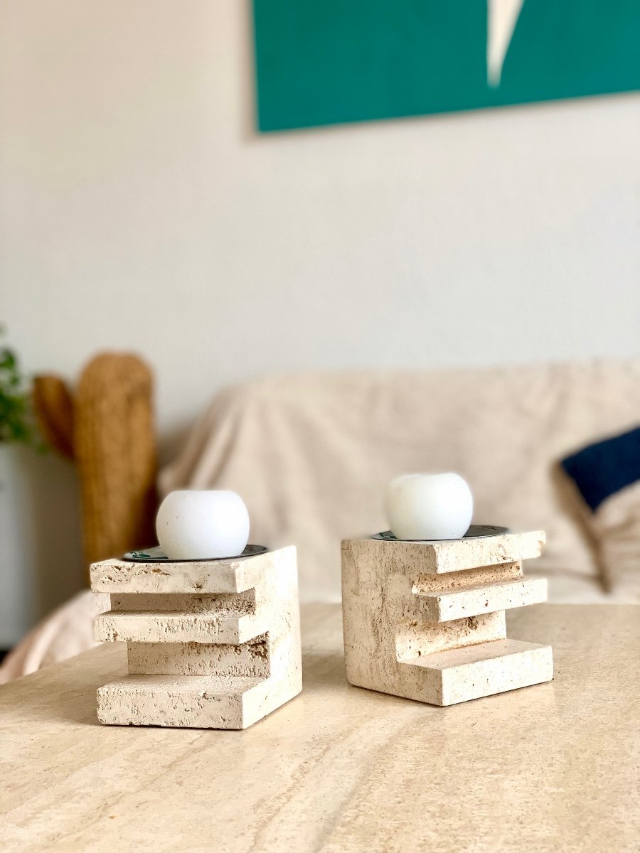 Pair Of Travertine Candlesticks By Fratelli Mannelli, 1970-photo-4