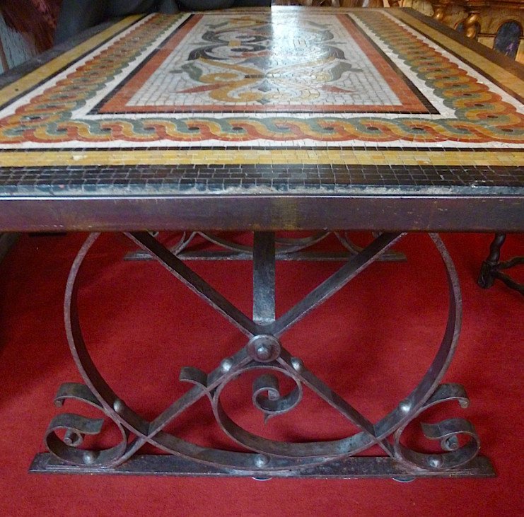 Italian Wrought Iron And Mosaics Table