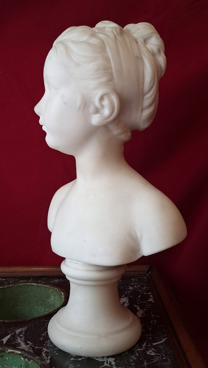 After Houdon - Bust Of Louise Brongniart In Marble-photo-2