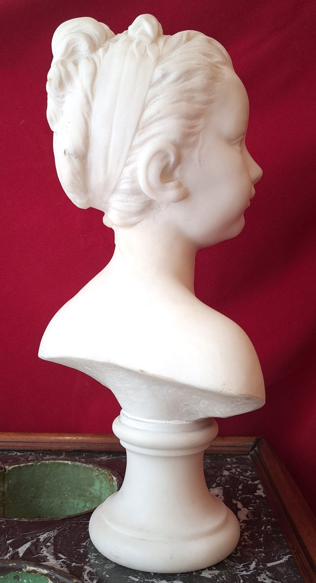 After Houdon - Bust Of Louise Brongniart In Marble-photo-3