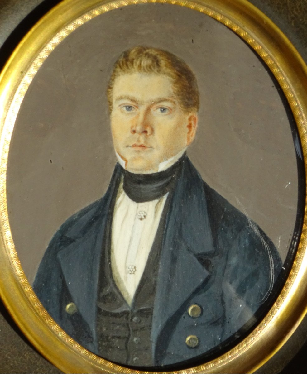 Miniature Portrait De Jeune Homme d'époque Louis Philippe-photo-2