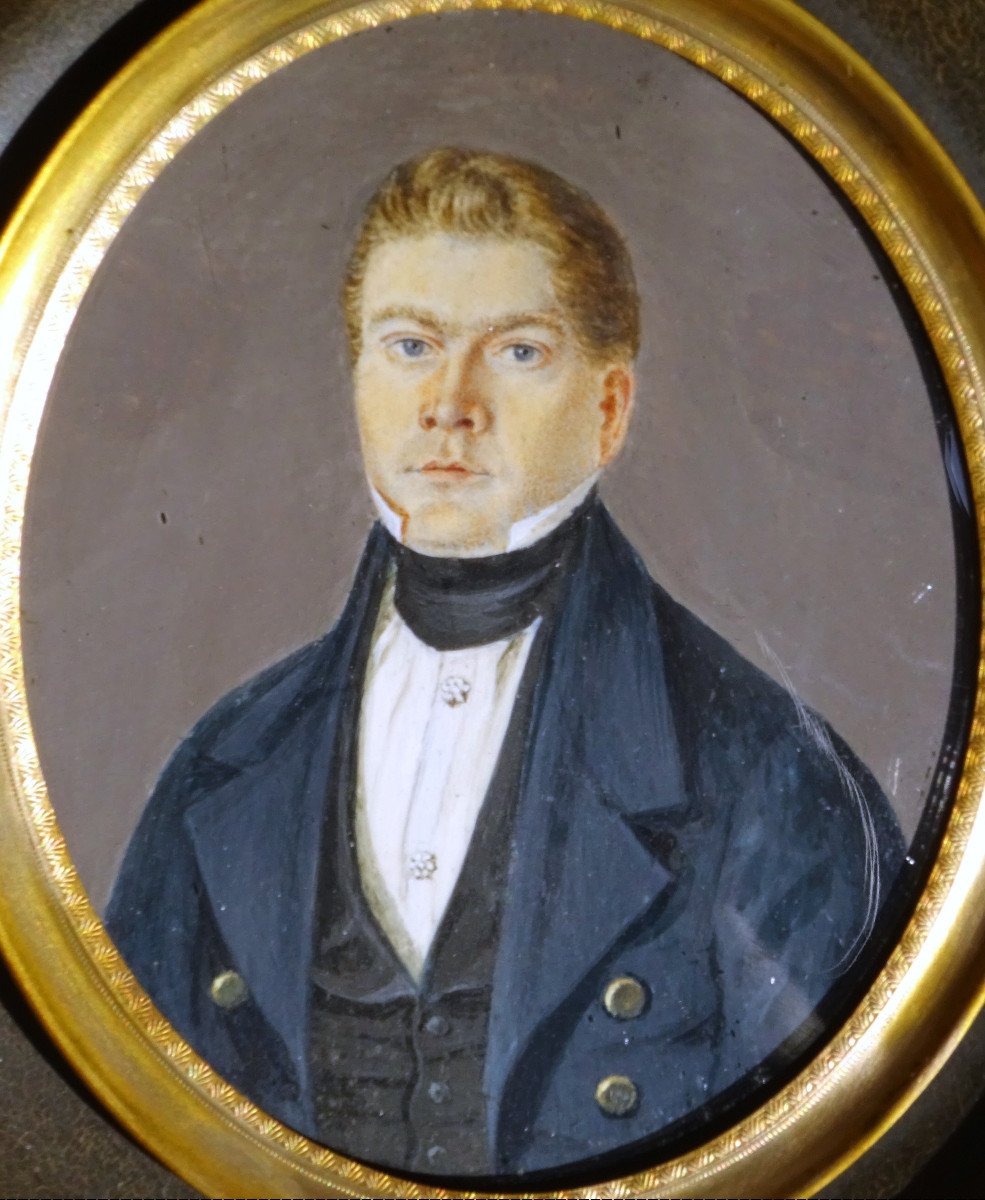 19th Century Miniature Portrait Of Young Man-photo-2