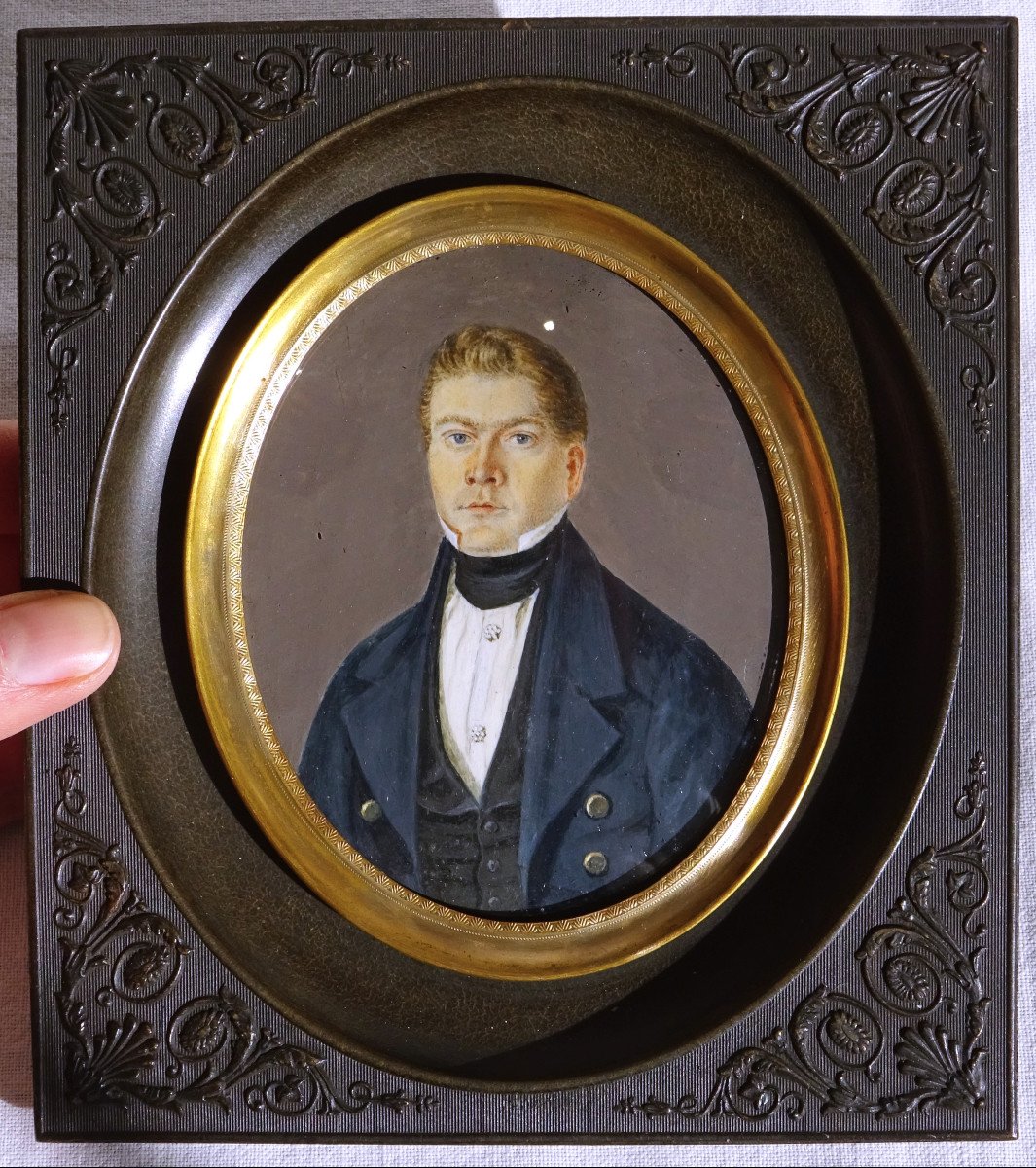 Miniature Portrait De Jeune Homme d'époque Louis Philippe