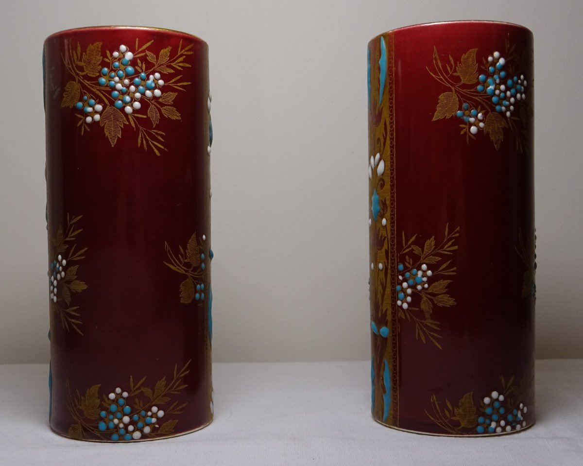 Pair Of Gien Earthenware Vases-photo-2