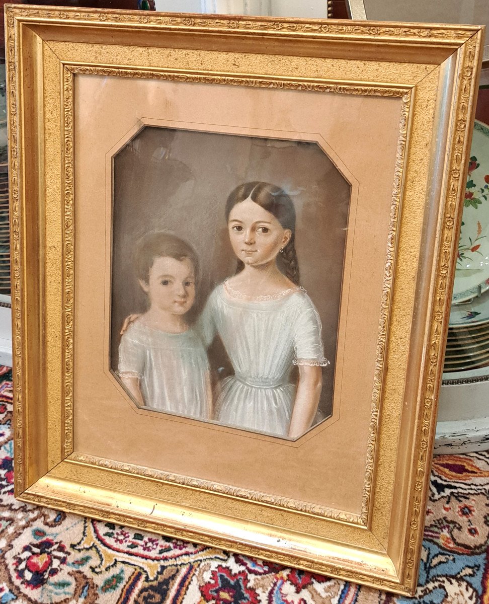 Portraits D'Enfants – Pastel d'époque fin du XIXème siècle-photo-2