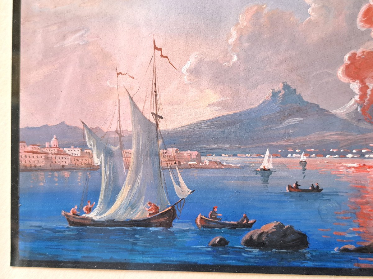 Neapolitan Gouache - Vesuvius Erupting In The Bay Of Naples-photo-2