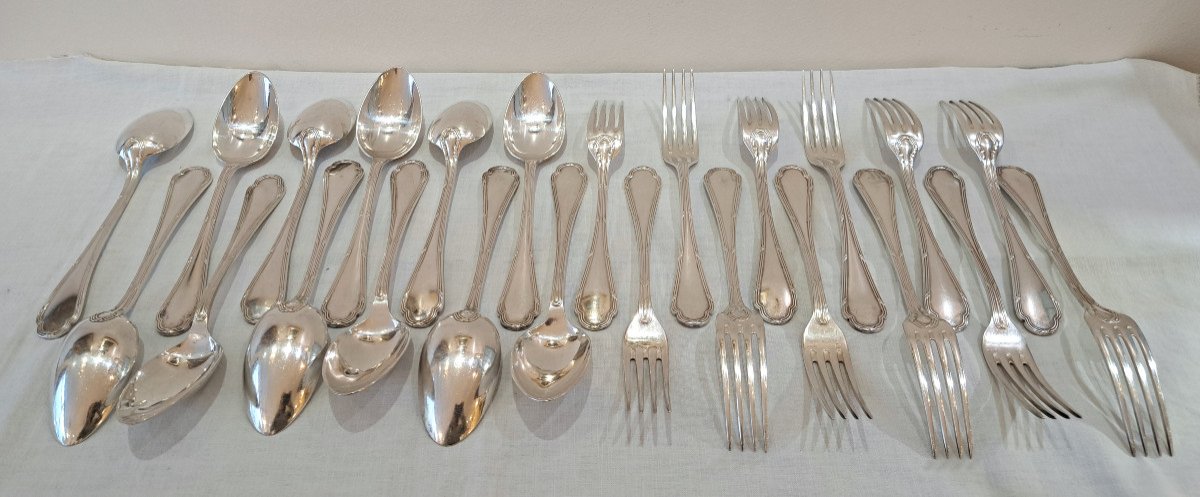 Ercuis – Box Of 12 Silver Metal Table Cutlery-photo-2