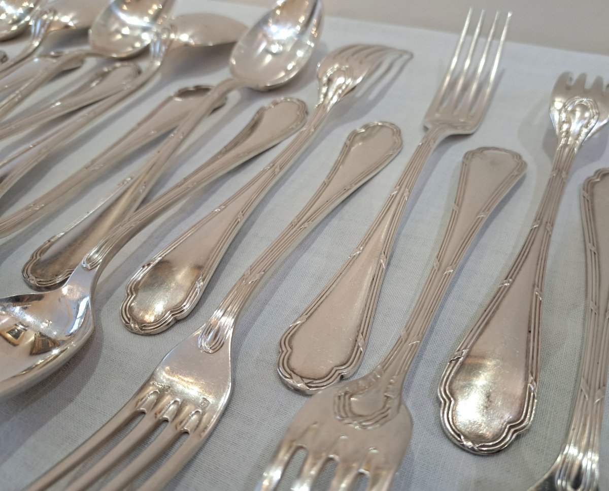 Ercuis – Box Of 12 Silver Metal Table Cutlery-photo-1