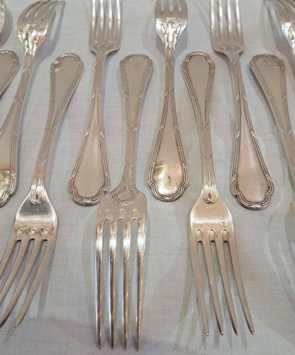 Ercuis – Box Of 12 Silver Metal Table Cutlery-photo-3
